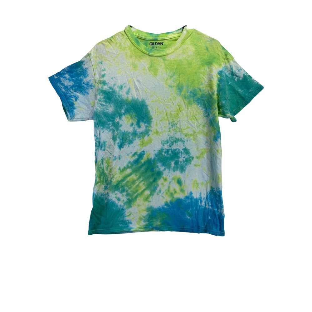 Gildan MENS Medium Tie Dye T-Shirt Green Blue Short Sleeve Cotton Tee 1354